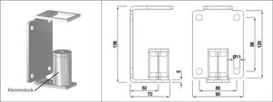 Pfostenhalter eckige Form 40 x 40 x 2 mm geschliffen 1.4301 - INOXTECH-Handlauf-/Geländer-System