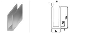 Aluminium U-Profil aus EN AW 6060 T66 Ganzglasgeländer-System L=6000 mm - INOXTECH-Handlauf-/Geländer-System