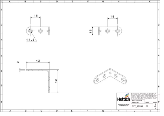 Hettich Stuhlwinkel verzinkt, 15 x 40 x 40mm, Stärke 2mm - Diverse Möbelbeschläge und Zubehör