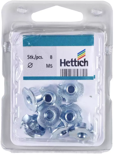 Hettich Einschlag-Mutter verzinkt, Bohrloch D = 7mm, IG M5, à 8 Stk - Diverse Möbelbeschläge und Zubehör