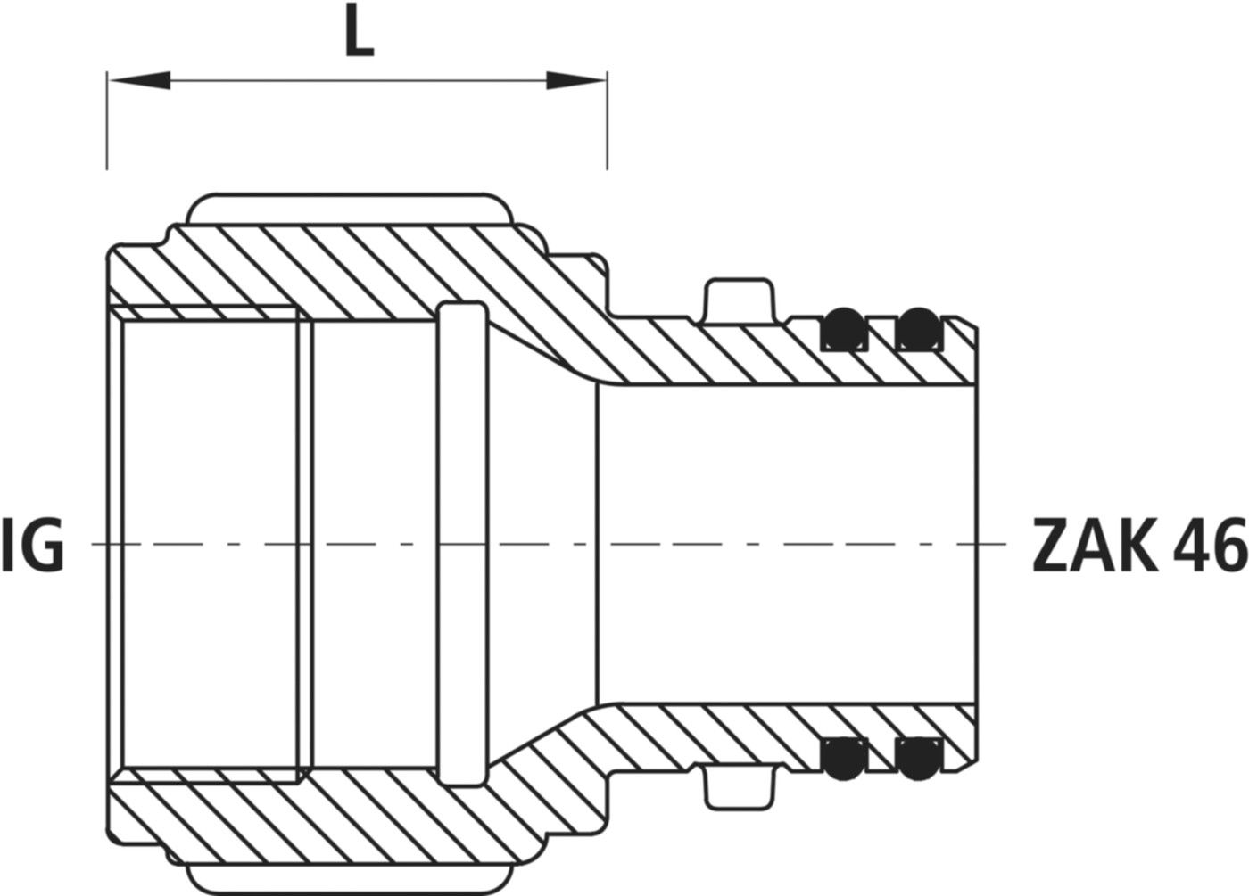 Übergang ZAK / Innengewinde 6381 ZAK 46 - 1 1/2" - Hawle Steckfittinge