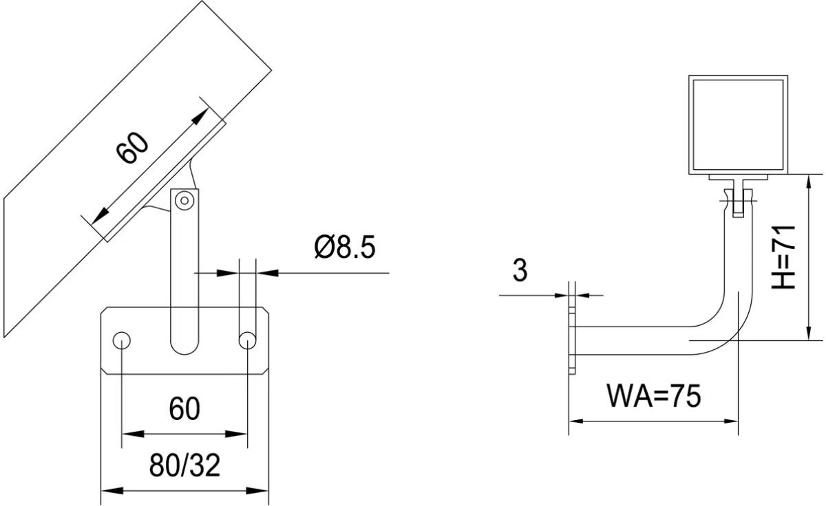 Geschw. Wandkonsole eck. waagr. bewegl. 4-kant/Rechteckrohr 12 mm geschl. 1.4301 - INOXTECH-Handlauf-/Geländer-System