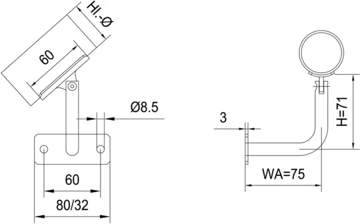 Geschw Wandkonsole eck waag bewegl vers HI. 33.7/ 12 mm links geschl. 1.4301 - INOXTECH-Handlauf-/Geländer-System