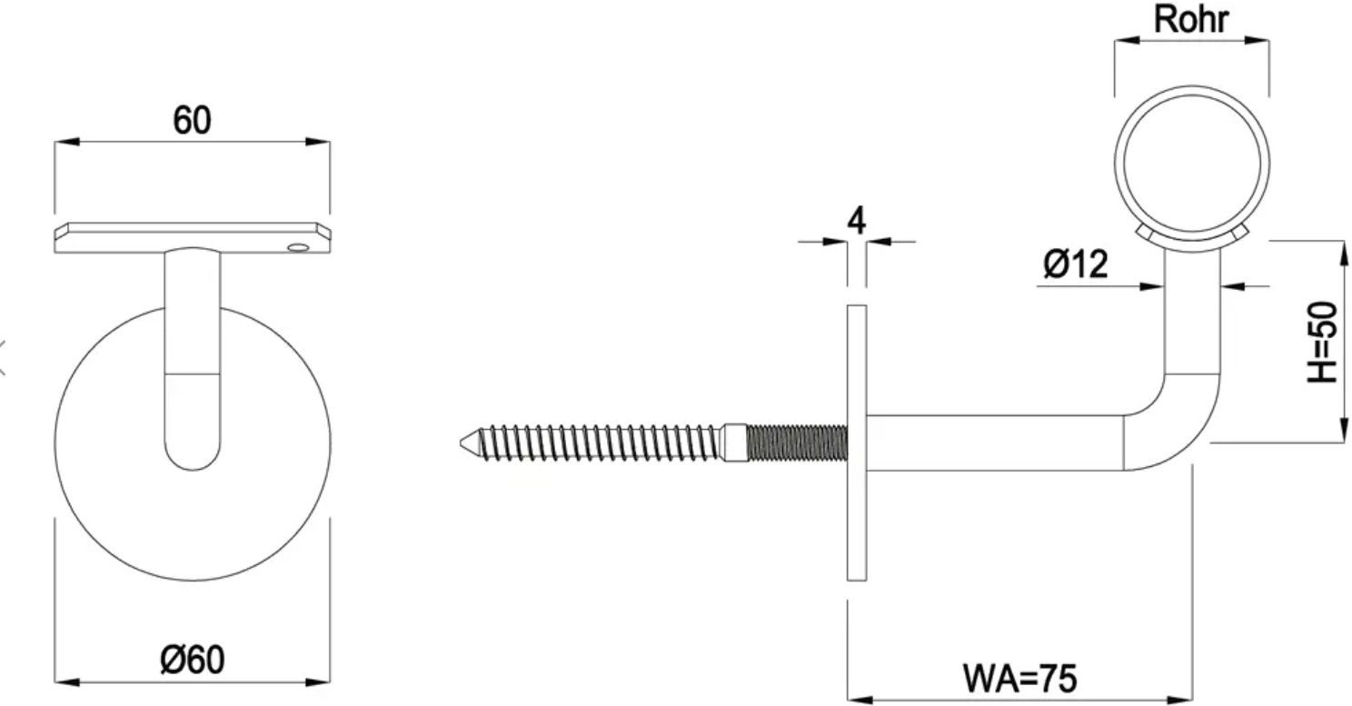 Wandkonsole mit Stockschraube L = 100mm waagrecht, feste Auflage 33.7mm CNS 1.4301 geschl. - INOXTECH-Handlauf-/Geländer-System