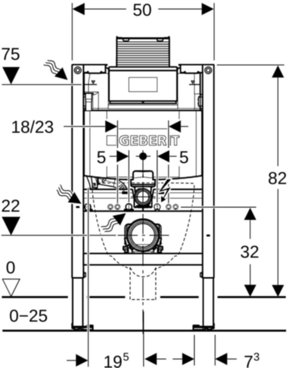 Wand-WC-Element Omega 111.005.00.2 Typ 82 Betätigung von oben/vorne - Geberit-Duofix