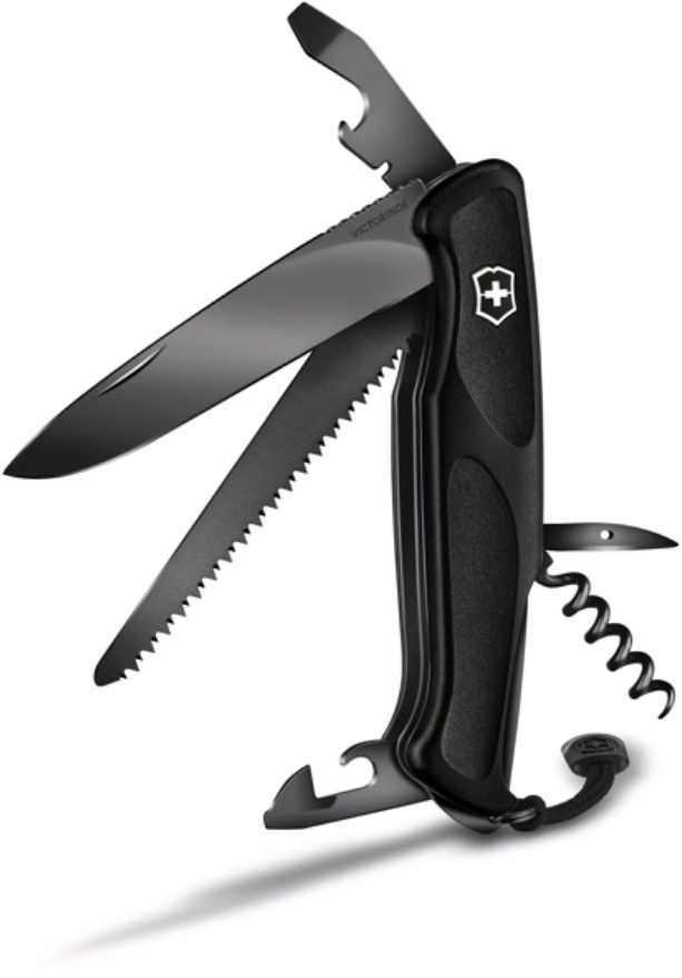 VICTORINOX Taschenmesser Ranger Grip 55 Onyx Black Edition , 0.9563.C31P - Heften, Schneiden