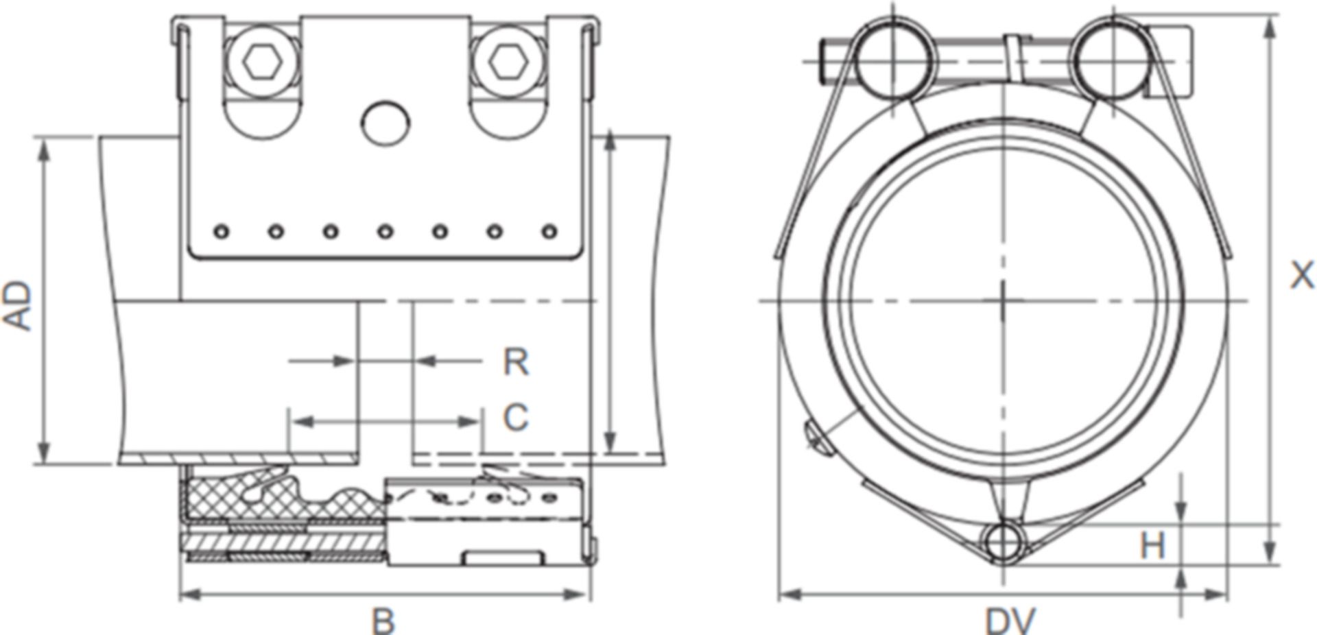 Open-Flex 1L EPDM-VZ Verschluss verzinkt n/zugfest 54.0 mm 52.5 - 55.5 mm - Straub Kupplungen