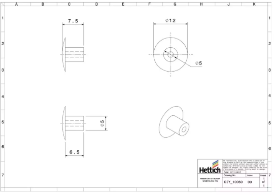 Hettich Abdeckkappe Kunststoff weiss, D = 5/12 mm, à 20 Stk - Diverse Möbelbeschläge und Zubehör
