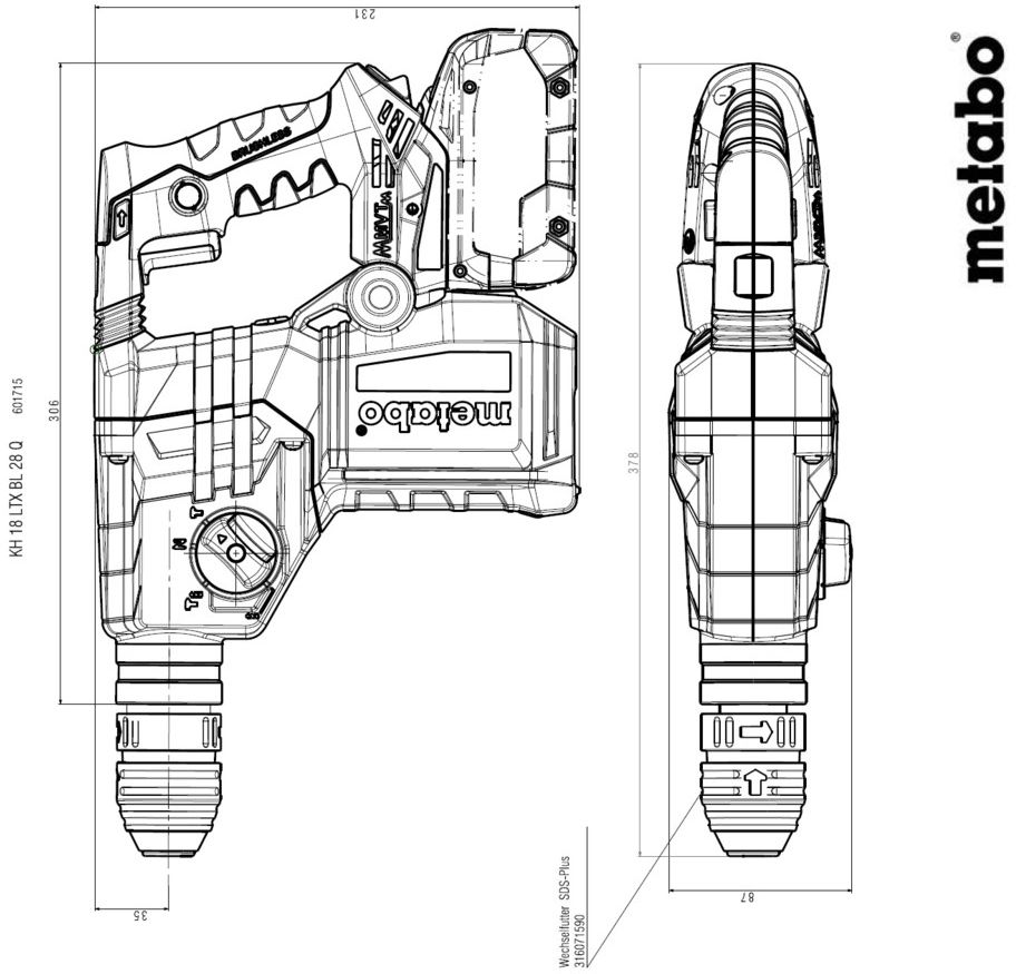 Akku-Kombihammer KH 18 LTX BL 28 Q 18V, 3.0 J , 2x 5,5 Ah , solo in metaBOX - Metabo Elektrowerkzeuge