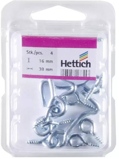 Hettich Sturmhaken verzinkt, mit Öse, 16 x 37mm, à 4 Stk - Diverse Möbelbeschläge und Zubehör