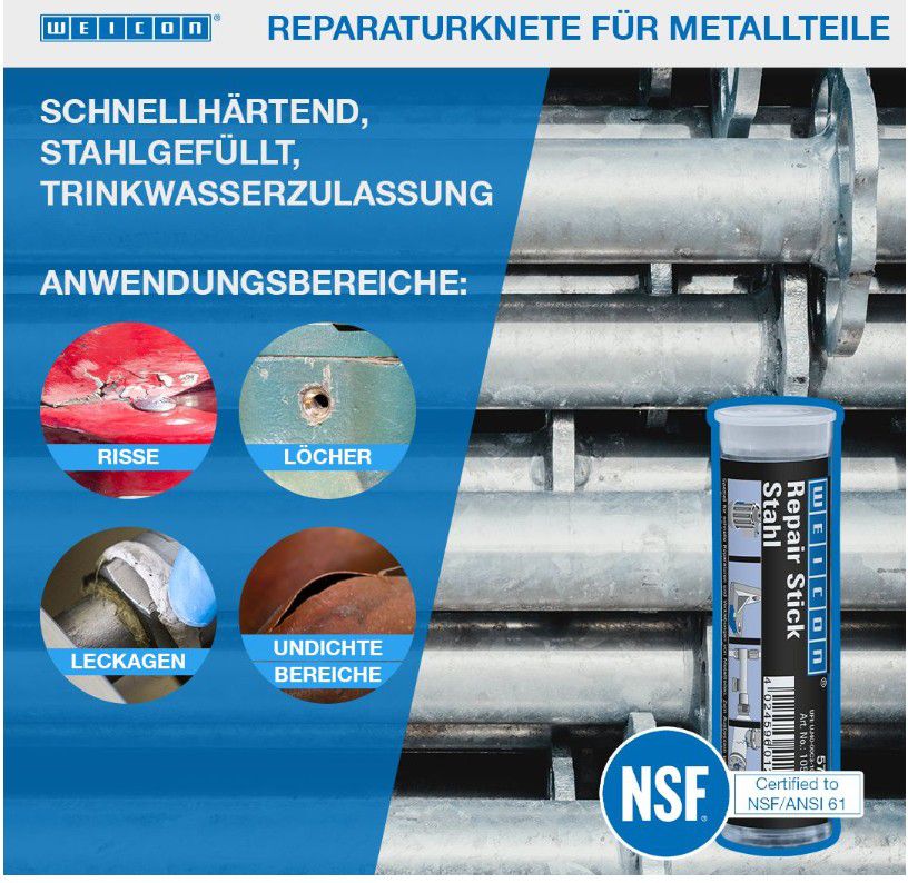 WEICON Repair-Stick, Stahl, d'grau 115g, -35°C bis +120°C - Schmieren