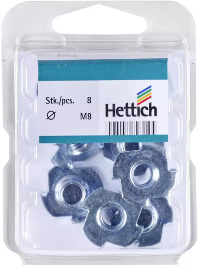 Hettich Einschlag-Mutter verzinkt, Bohrloch D = 10mm, IG M8, à 8 Stk - Diverse Möbelbeschläge und Zubehör
