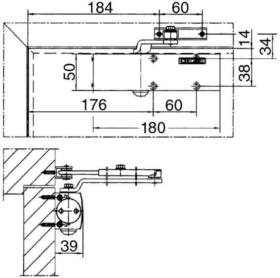 GEZE Türschliesser TS 1500, ohne Gestänge Silberfarbig, FB=1100mm, EN 1-4 - Türöffner, Türschliesser, Türfeststeller
