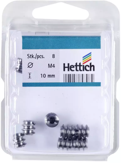 Hettich Eindreh-Muffe Stahlguss, Bohrloch D = 6mm, M4 x 10mm, à 8 Stk - Diverse Möbelbeschläge und Zubehör