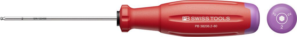PB Kugelkopf-Stiftschlüssel, SwissGrip Evo PB 38206 , Gr. 2 , L=80mm , für M4 - Schraubenzieher