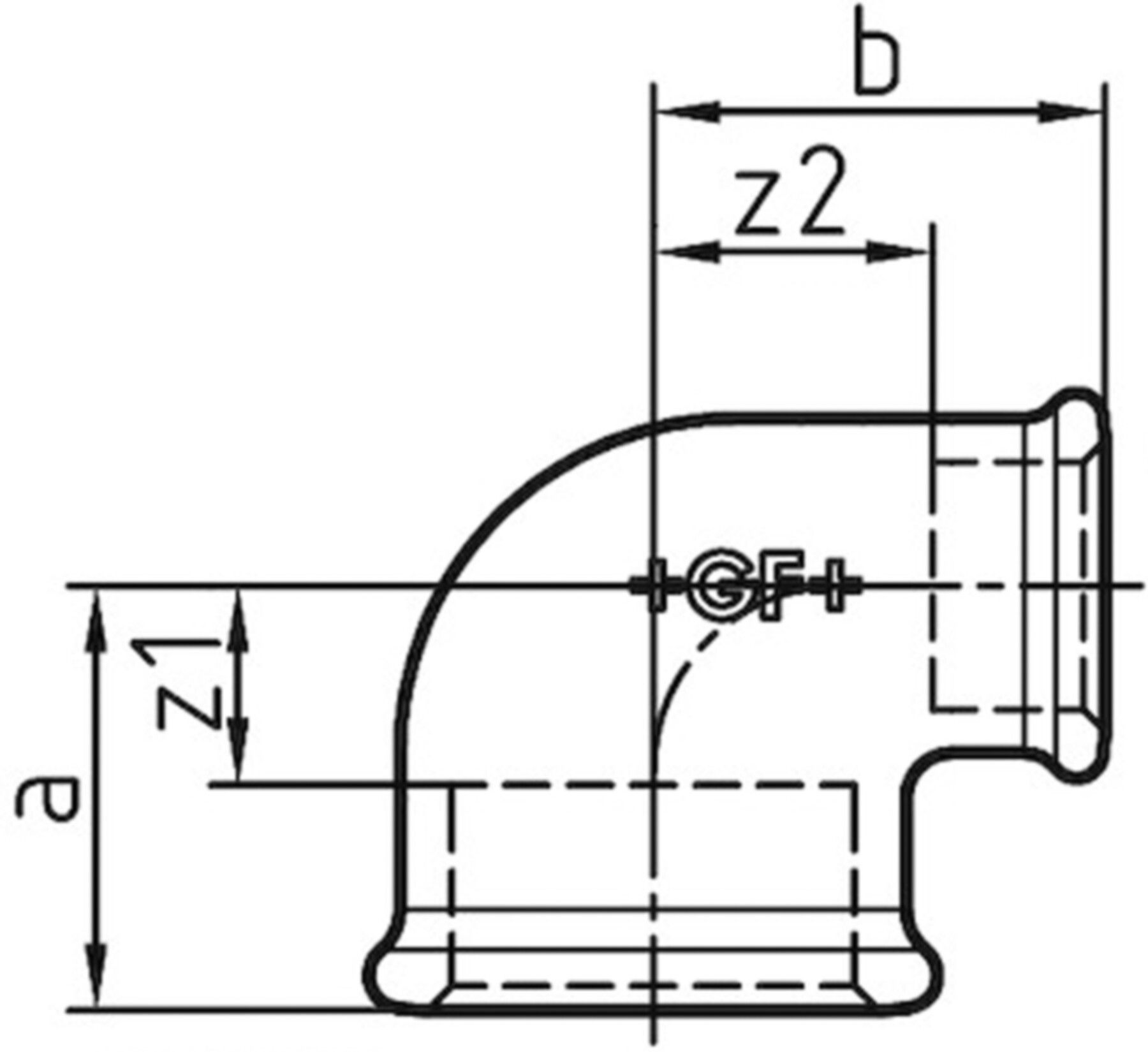 Winkel 90° red. 90 V 11/2"- 3/4" 770 090 225 - GF verz. Tempergussfittings