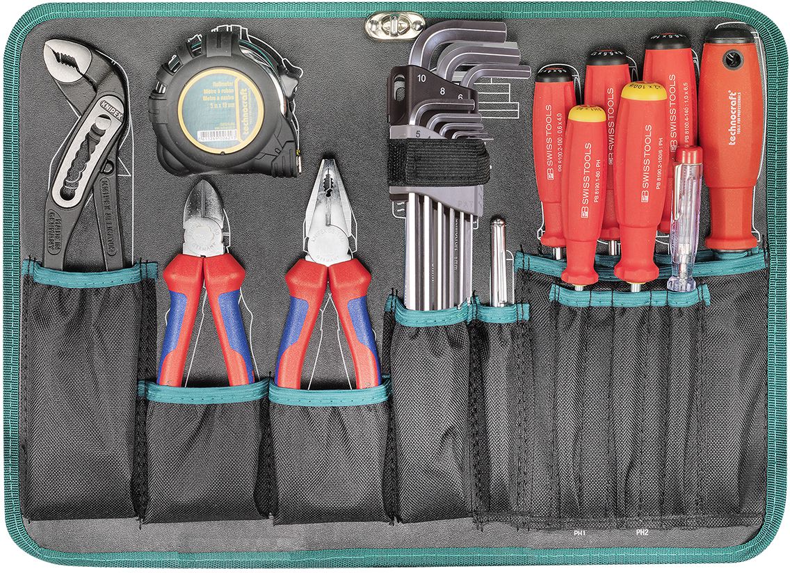 TECHNOCRAFT ABS-Werkzeugkoffer Pro Chrome 185 1/4"+1/2" , PB + Knipex , 185 tlg. - Werkzeugkoffer,Sortimentskoffer,Behälter