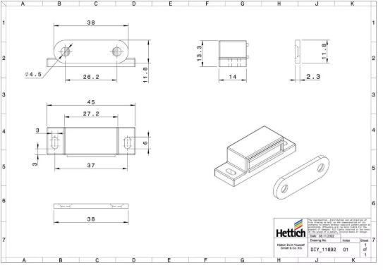 Hettich Magnetschnäpper weiss, 15 x 14mm, Haltekraft 5kg, à 4 Stk - Diverse Möbelbeschläge und Zubehör