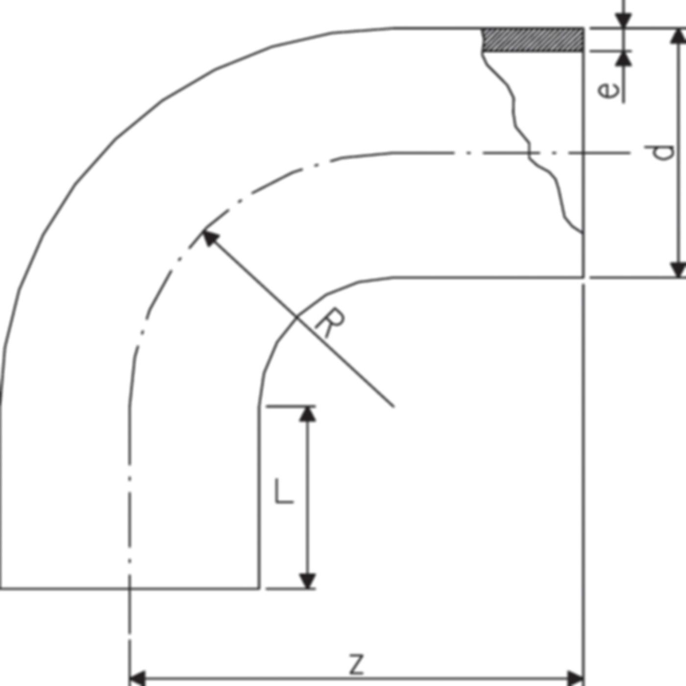 Bogen 90° nahtlos PE100 S8 PN 10 d 90mm 753 000 813 - PE100 Stutzenformstücke langschenklig
