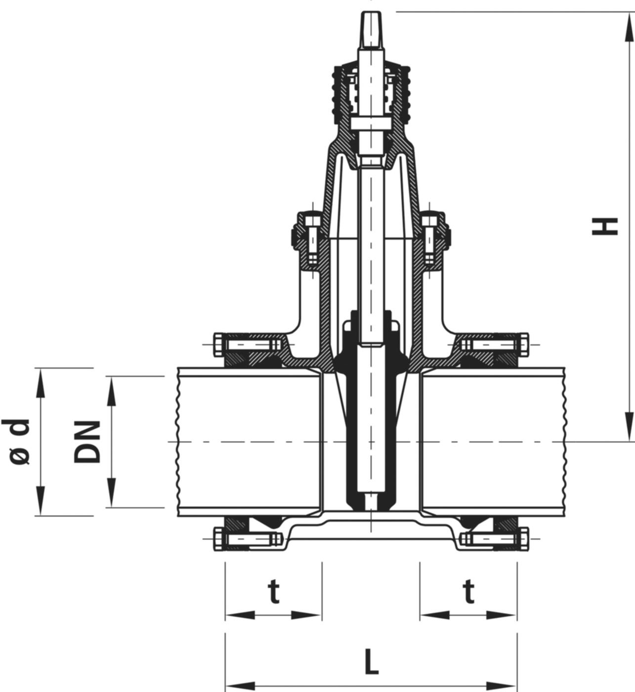 Steckmuffenschieber, für Wasser 4040 DN 125 / d 140mm - Hawle System 2000