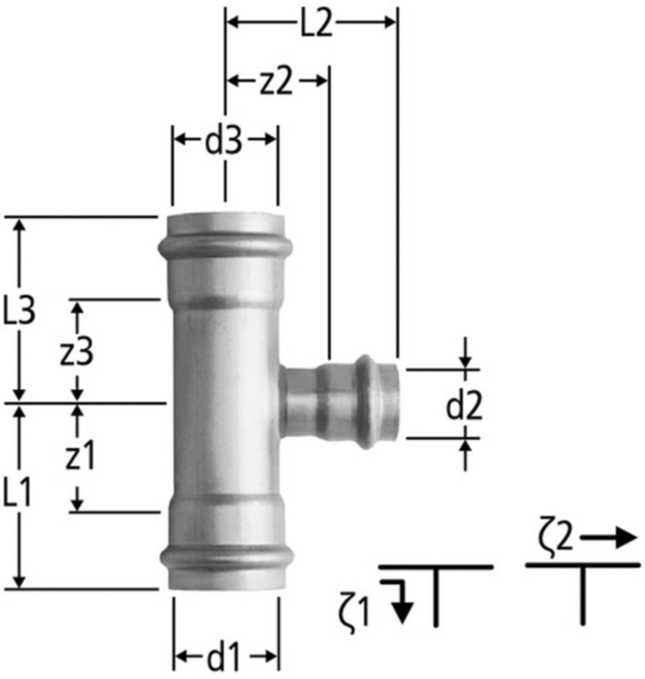 T-Stück reduziert 22-28-22mm 55010.35 - Optipress-Therm Heizungs-Formstücke