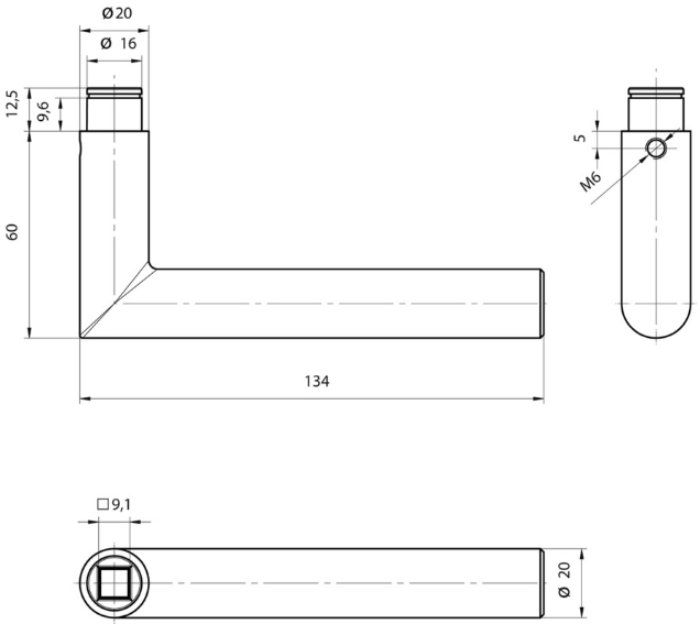 MEGA Haustürdrücker 33.235, vernickelt matt 16mm, 4-Kant: 9mm, TS: 50-85mm - Tür- und Sichtbeschläge