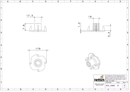 Hettich Einschlag-Mutter verzinkt, Bohrloch D = 8mm, IG M6, à 8 Stk - Diverse Möbelbeschläge und Zubehör