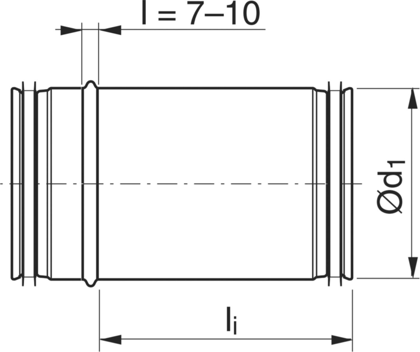 Schiebenippel 180 mm SNPU-V Länge = 133 mm - Spiralfalzrohre und Zubehör System Safe