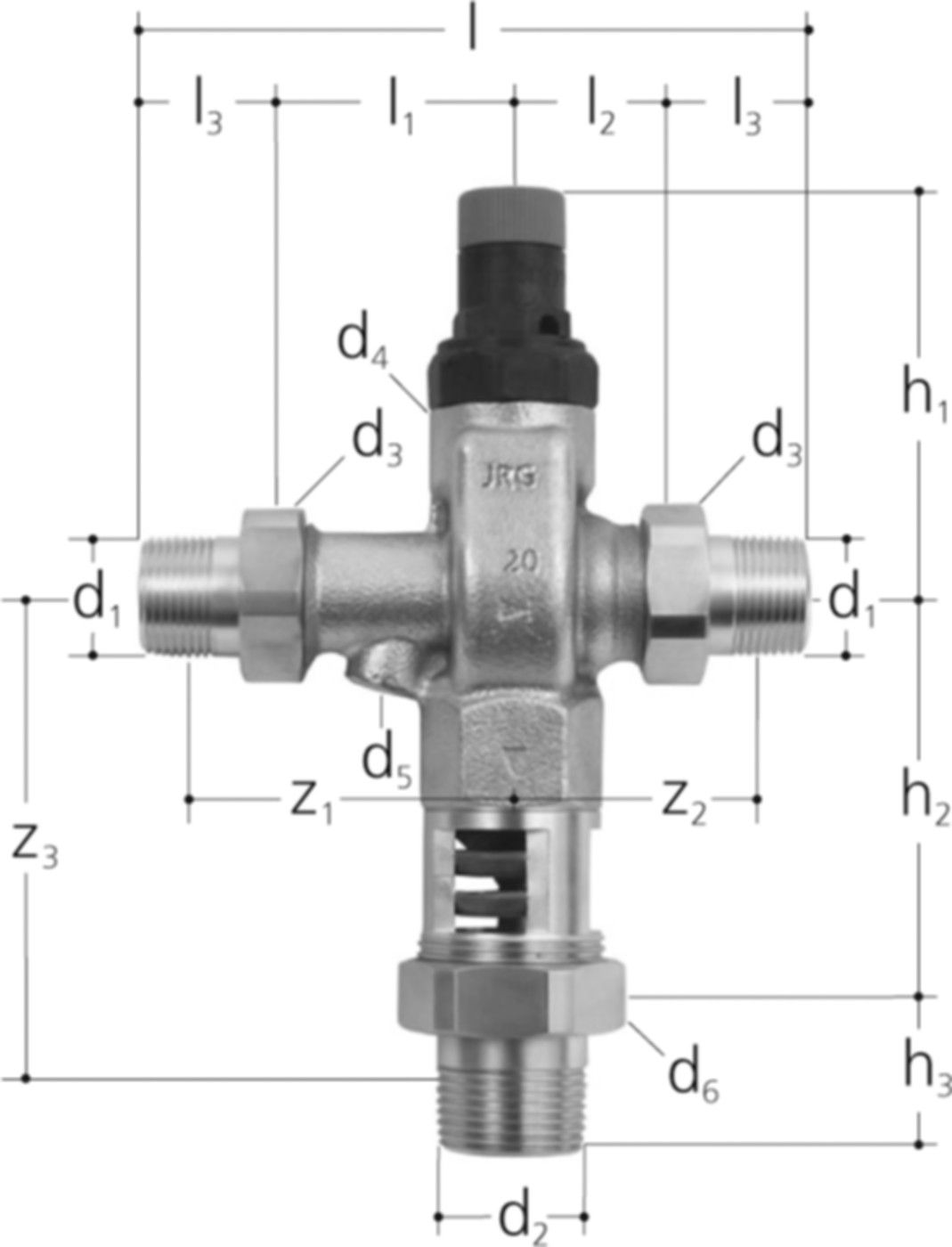 Sicherheitsgruppe 1/2" DN15 2210.240 mit Verschraubungen Messing - JRG Armaturen