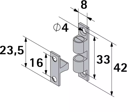 Hettich Kugelschnäpper vernickelt, 42 x 8 x 9mm - Diverse Möbelbeschläge und Zubehör