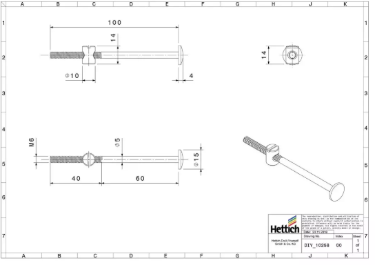 Hettich Verbindungsbeschlag Set verzinkt, M6 x 100mm, mit Kloben, à 4 Stk - Diverse Möbelbeschläge und Zubehör