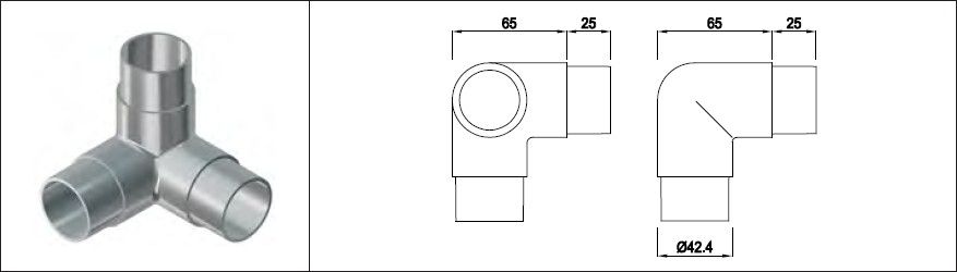 Rohrecke mit seitlichem Anschl. 90° 42.4 mm geschliffen 126566 - INOXTECH-Handlauf-/Geländer-System