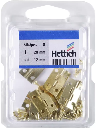 Hettich Scharnier vermessingt, 20 x 12 x 0.5mm, à 8 Stk - Diverse Möbelbeschläge und Zubehör