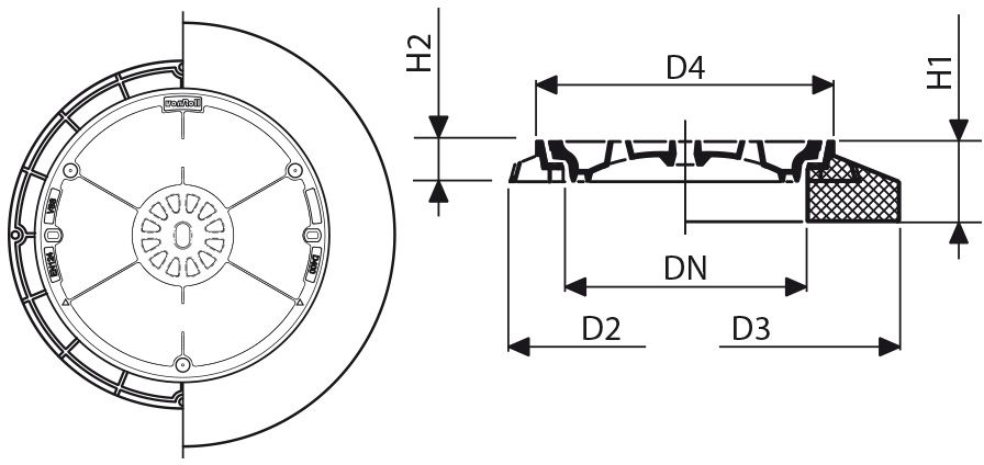 Fig. 2718 060 60 BeGu D400 Pickelloch, gelüftet, mit Betonsockel - Schachtabdeckungen von Roll