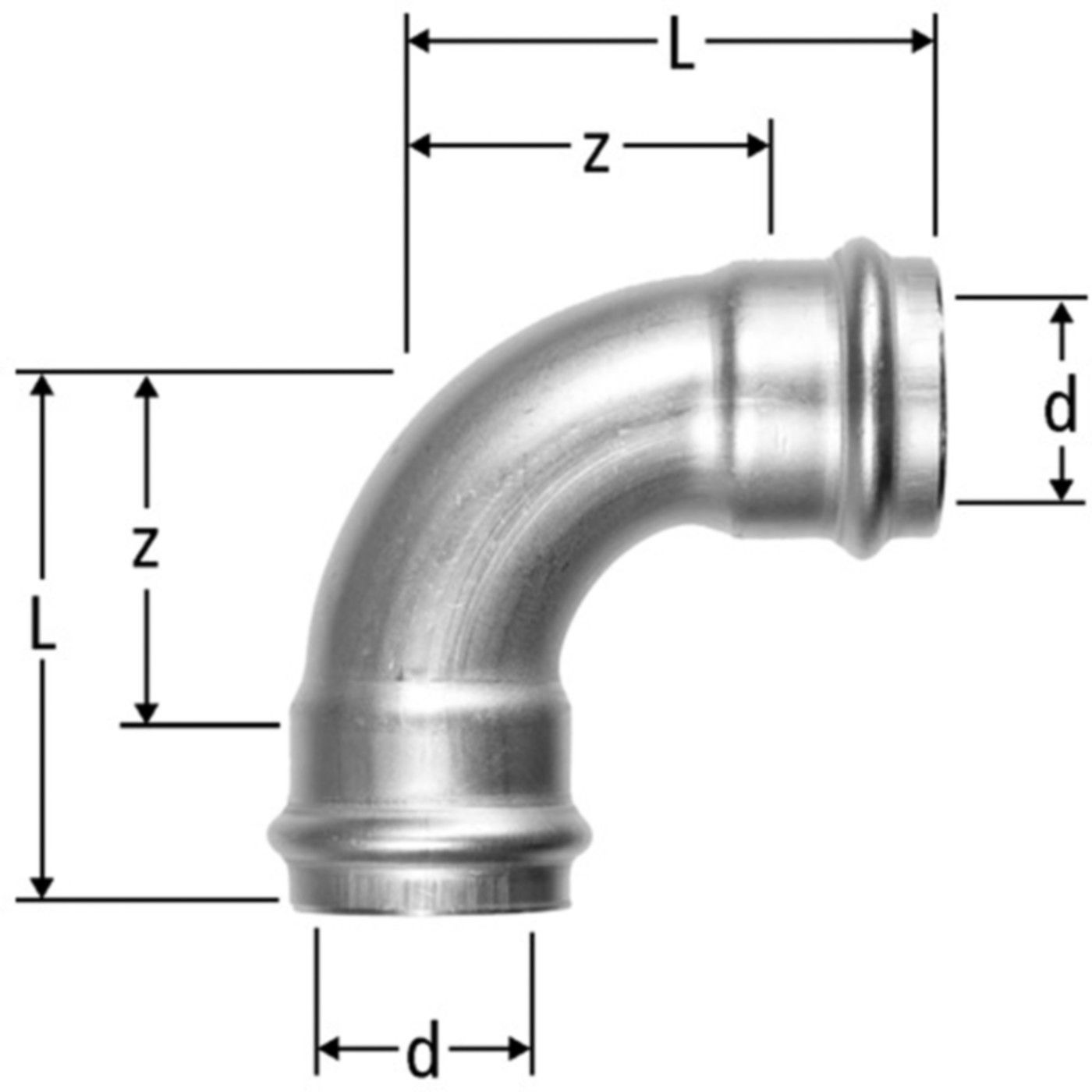 Bogen 90° 2 Muffen 76.1 mm 80000.71 - Nussbaum-Optipress-XL-Formstücke