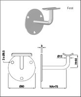 Geschw. Wandkonsole rund mit Auflager HI. 33.7/ 12 mm geschliffen 1.4301 - INOXTECH-Handlauf-/Geländer-System