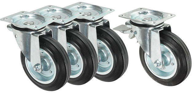 Container rollen Set Radø180x45mm 3 Lenkrollen, 1 Lenkkrollemit Bremse, 1 Richtungsf - Transportrollen