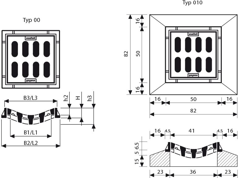 Fig. 2951 001 00 Guss 7.5to gewölbt 55mm - Einlaufroste von Roll