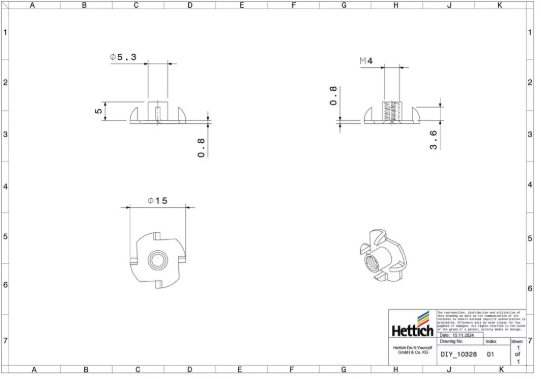 Hettich Einschlag-Mutter verzinkt, Bohrloch D = 6mm, IG M4 à 8 Stk - Diverse Möbelbeschläge und Zubehör