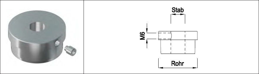 Rohrk Vollmat gerad m. Fase und sichtb Q-geb M6 33.7 mm geschl. 1.4301 - INOXTECH-Handlauf-/Geländer-System
