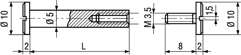 Bücherschrauben Messing vernickelt BN551 L60(Ø5/M3,5) - Bossard Schrauben