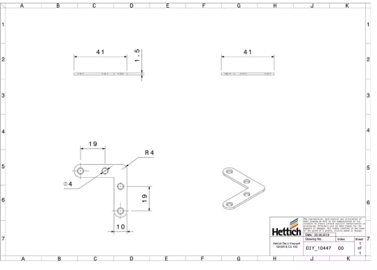 Hettich Verbindungsblech verzinkt, 40 x 40 x 10mm, Stärke 1.5mm - Diverse Möbelbeschläge und Zubehör