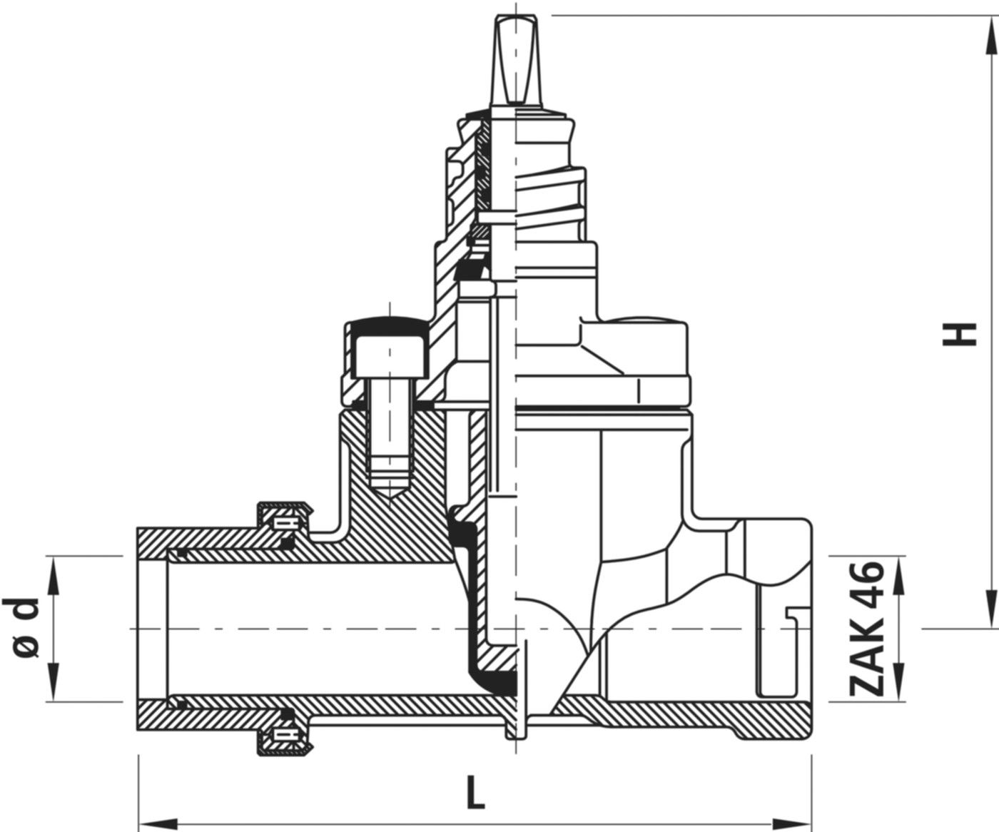 PE-Einschweiss-Schieber für Gas 2529 d 63mm - ZAK - Hawle Hausanschluss- und Anbohrarmaturen