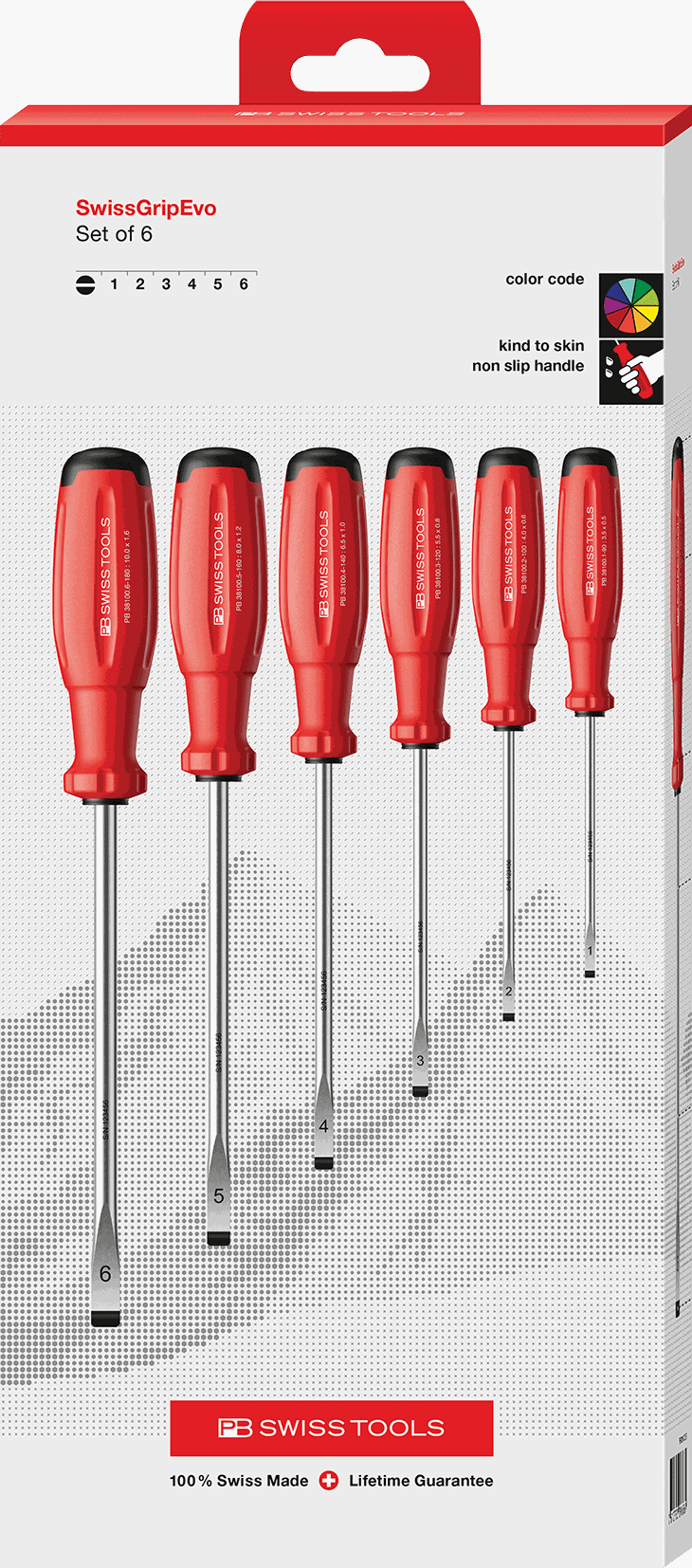 PB Schraubenzieher-Satz, SwissGrip Evo, schlitz ,6 PB 38240 CBB , 38100 1-6 - Schraubenzieher