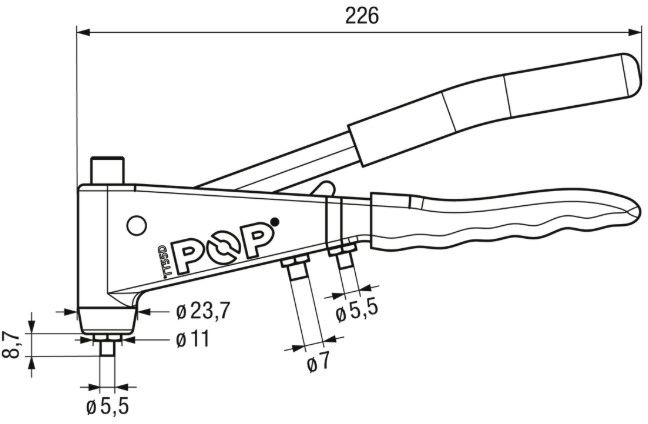 POP Blindnietzange Typ: TT 55D, Ø 2,4 - 4,0 mm - Nieten
