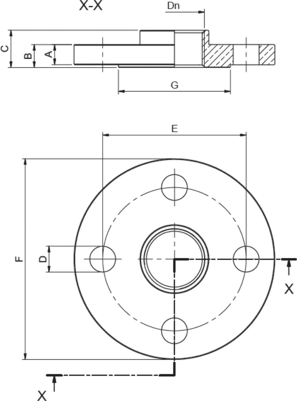 Gewindeflansch PN16 4.0629.400 LK 180mm 8-Loch DN 100 4" - Rotguss-Gewindefittings