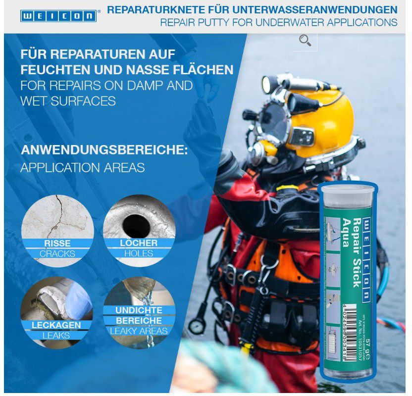 WEICON Repair-Stick, Aqua, weiss 115g, -35°C bis +120°C - Dichten