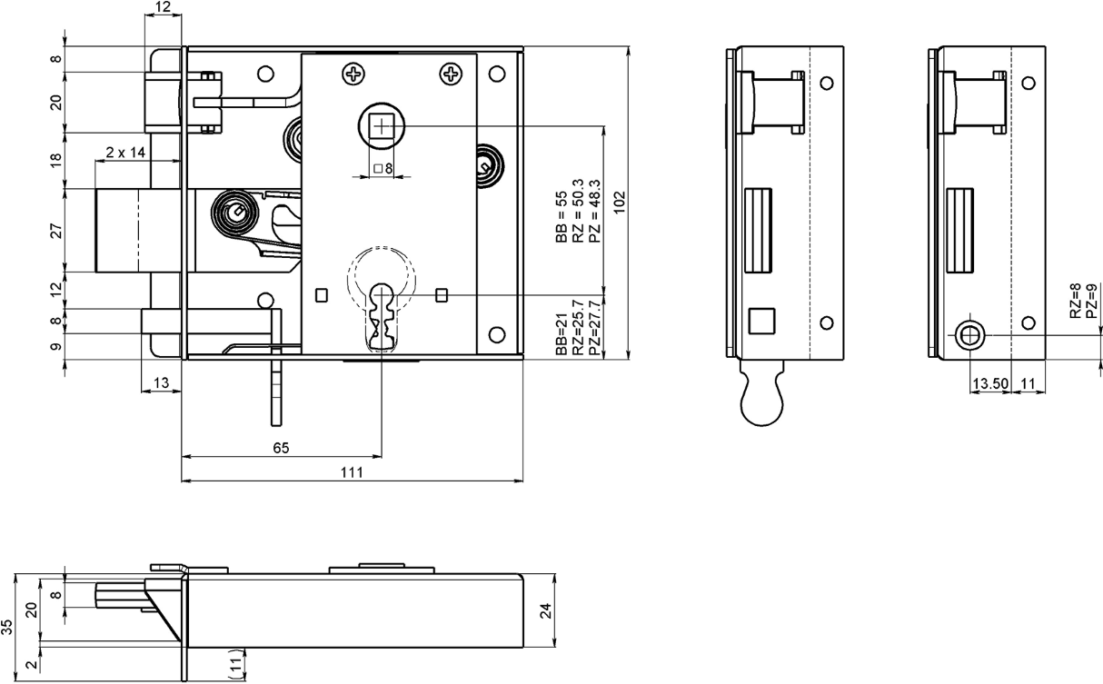 SCHÄNIS Zimmertürschloss 2005 BB 65, DIN links, verzinkt - Türschlösser und Zubehör