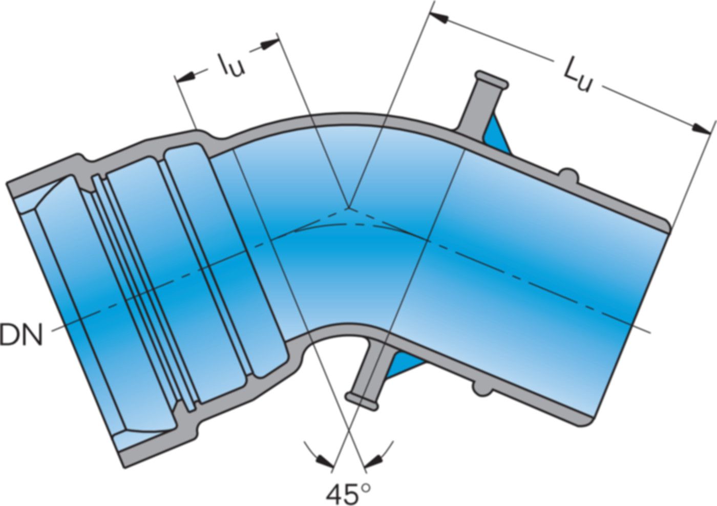 1-Muffe-Bogen MK 45° System BLS DN 300 - Frischhut Steckmuffenformstücke