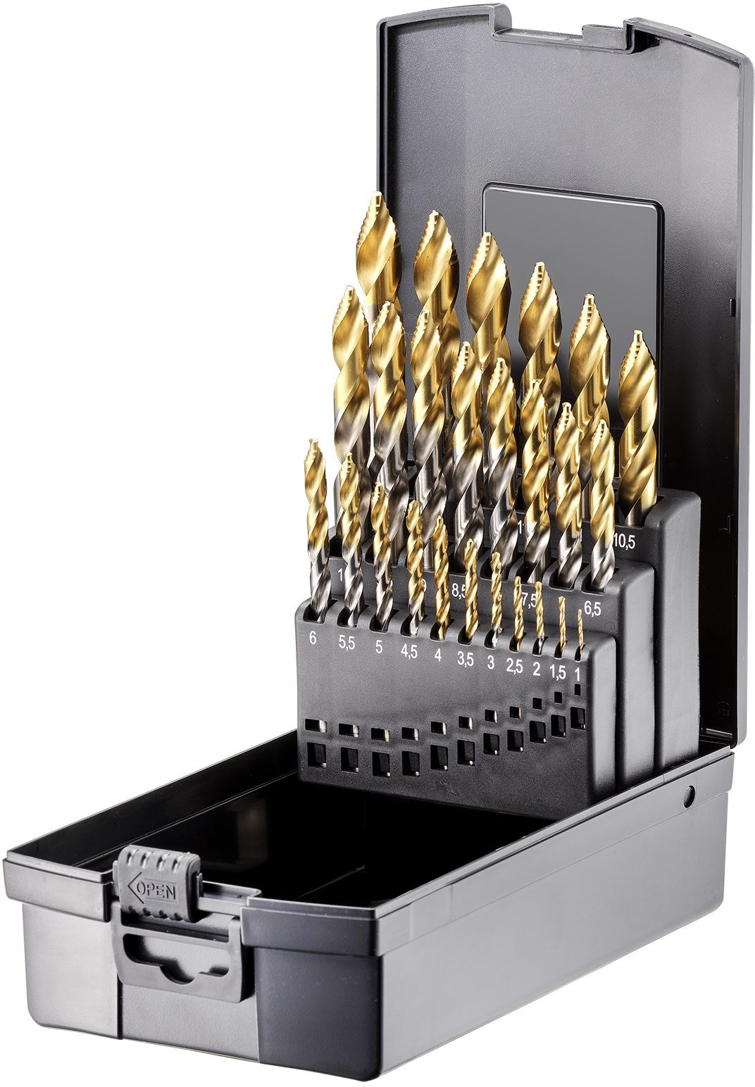 FORTEC Spiralbohrer Satz DIN 338, 25-tlg. Ø1.0-13.0 x 0.5mm, HSS-G, mit TIN-Stufenspitze - Bohren